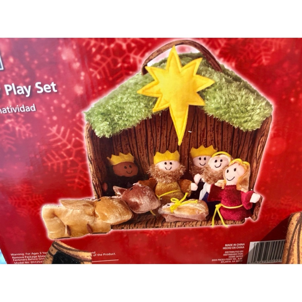 Gently displayed soft plush nativity Velcro play set. Kids nativity playset.